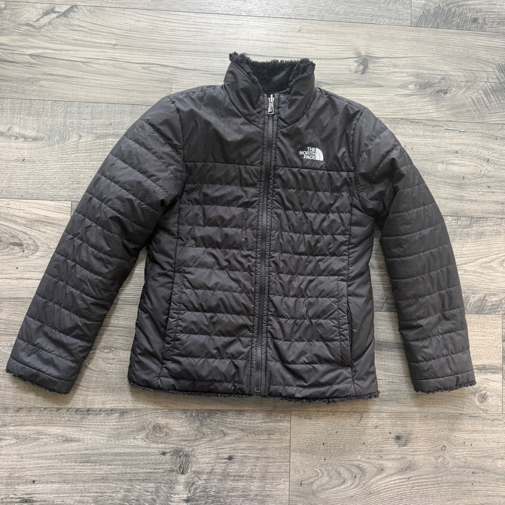 The North Face Girls Reversible Mossbud Swirl Jacket Puffer Black Size L 14/16